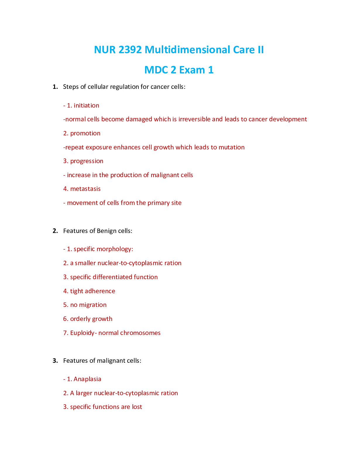 Preview image for NUR 2392 / NUR2392: Multidimensional Care II / MDC 2 Exam 1 Review (Latest 2021 / 2022) Rasmussen College